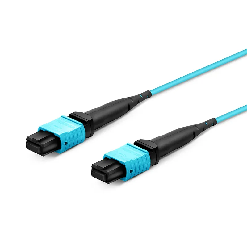 MTP® Trunk Cable, MTP®-12 UPC (Female) to MTP®-12 UPC (Female), 48 Fibers, Multimode (OM3), Plenum (OFNP), 0.20dB Max, Type B, Double Jacket, Aqua