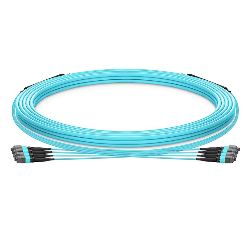MTP® Trunk Cable, MTP®-12 UPC (Female) to MTP®-12 UPC (Female), 48 Fibers, Multimode (OM3), Plenum (OFNP), 0.20dB Max, Type B, Double Jacket, Aqua