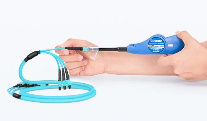 Cleaning MTP®/MPO connectors with cassette cleaner.