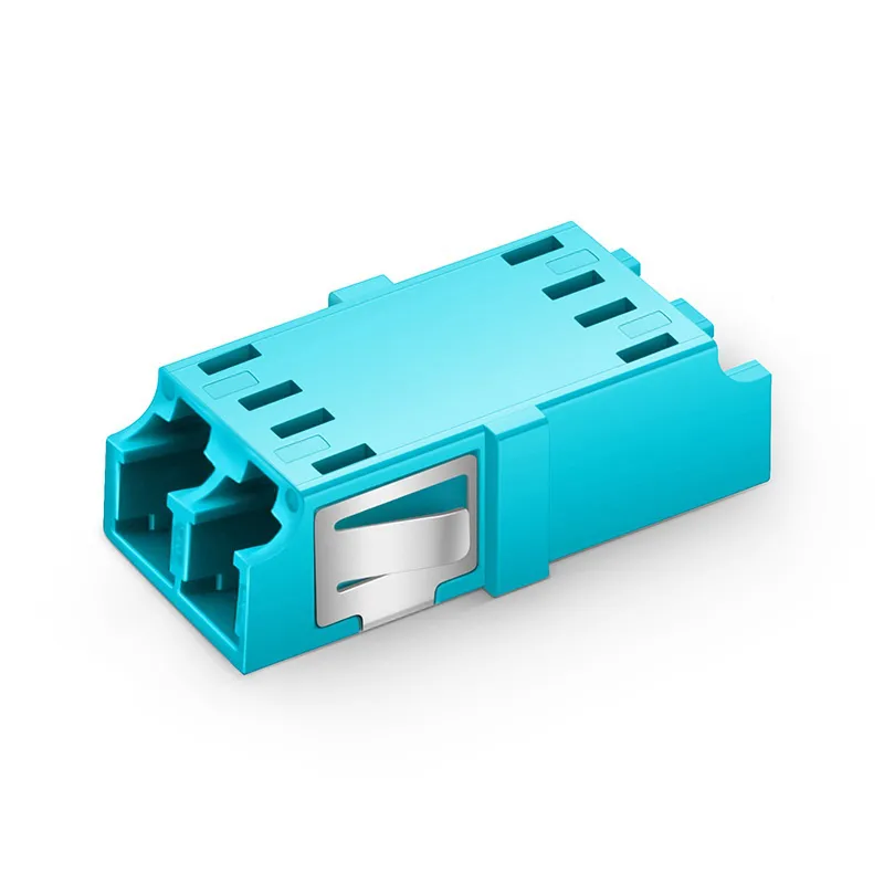 LC/UPC to LC/UPC OM3 Multimode Duplex SC Footprint Plastic Fiber Optic Adapter/Coupler without Flange, Aqua