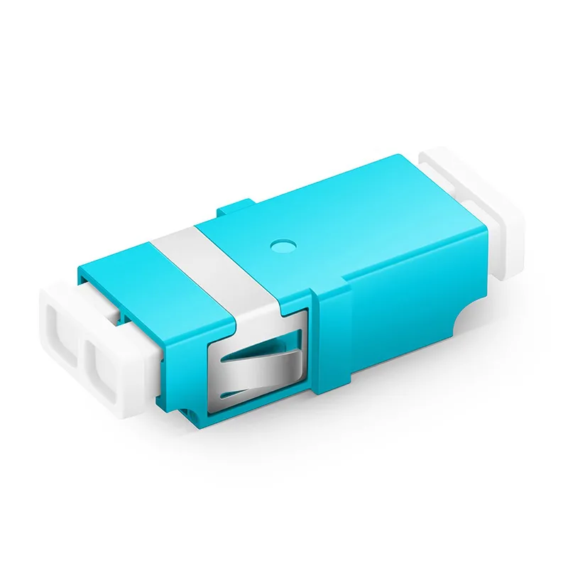 LC/UPC to LC/UPC OM3 Multimode Duplex SC Footprint Plastic Fiber Optic Adapter/Coupler without Flange, Aqua