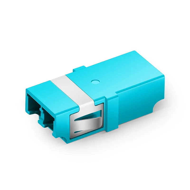 LC/UPC to LC/UPC OM3 Multimode Duplex SC Footprint Plastic Fiber Optic Adapter/Coupler without Flange, Aqua