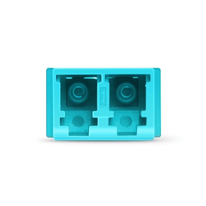 LC/UPC to LC/UPC OM3 Multimode Duplex SC Footprint Plastic Fiber Optic Adapter/Coupler without Flange, Aqua