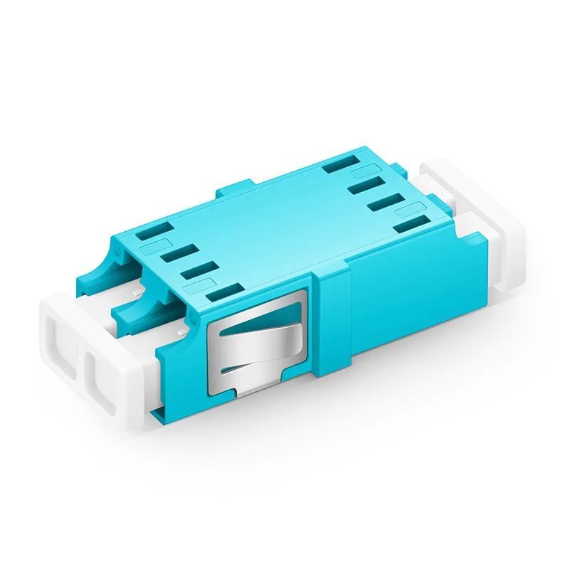 LC/UPC to LC/UPC OM3 Multimode Duplex SC Footprint Plastic Fiber Optic Adapter/Coupler without Flange, Aqua